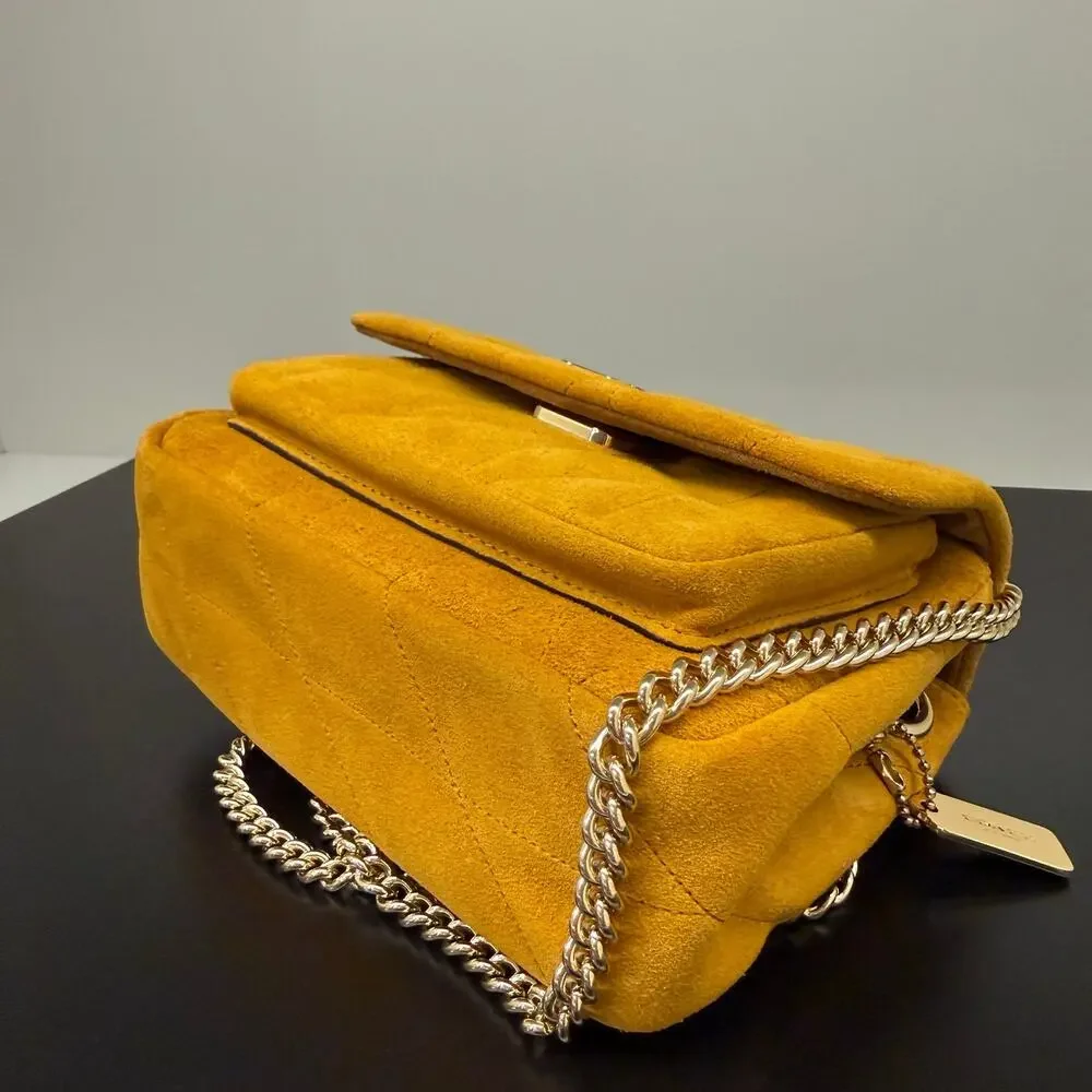NEW‼️Coach Elodie Crossbody Bag 18 With Quilting CEU18 suede/Gold/Marigold